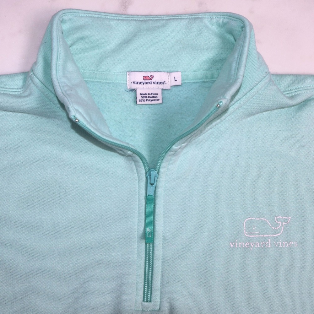 Vineyard Vines Womens Large Mint Green Quarter Zip Fleece Pullover Whale Logo - Picture 3 of 11